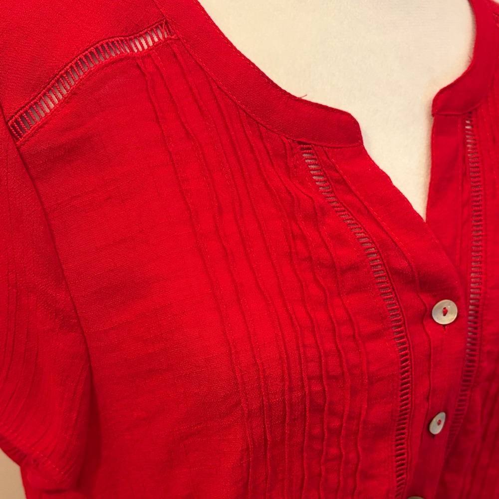 Westport Red Button-Down Blouse Large short sleeve - Picture 9 of 16